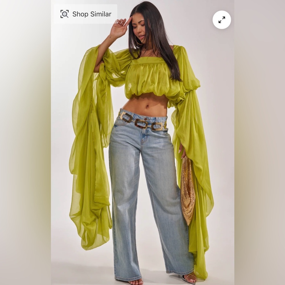 AKIRA Sold Out Elegant Statement Blouse Flowy Slouchy Long Sleeve Crop Top S
